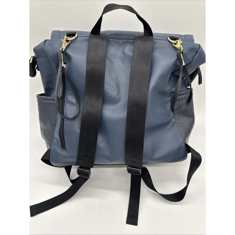 Large Petunia Pickle Bottom Boxy Backpack in Navy Blue Leatherette Diaper Bag